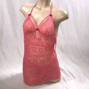 Escante Size Medium Lace Coral Lingerie Strap Dress & Matching Thong. New